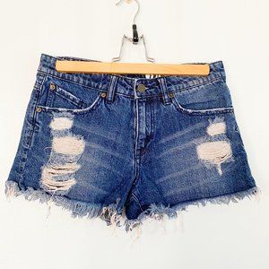 Volcom Jeans Stoned Medium Blue Distressed Shorts